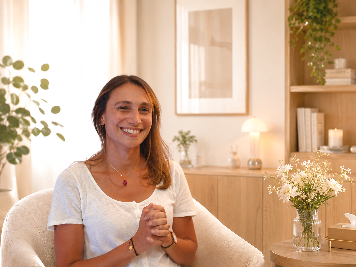 Maria Berkaoui, hypnothérapeute, souriante